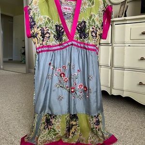 Johnny Was silk embroidered dress size xs